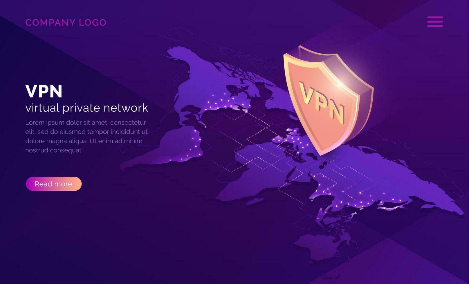 vpn virtual privado red isométrica aterrizaje página vector