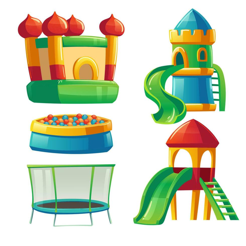 Playroom in kindergarten with slide and trampoline vector