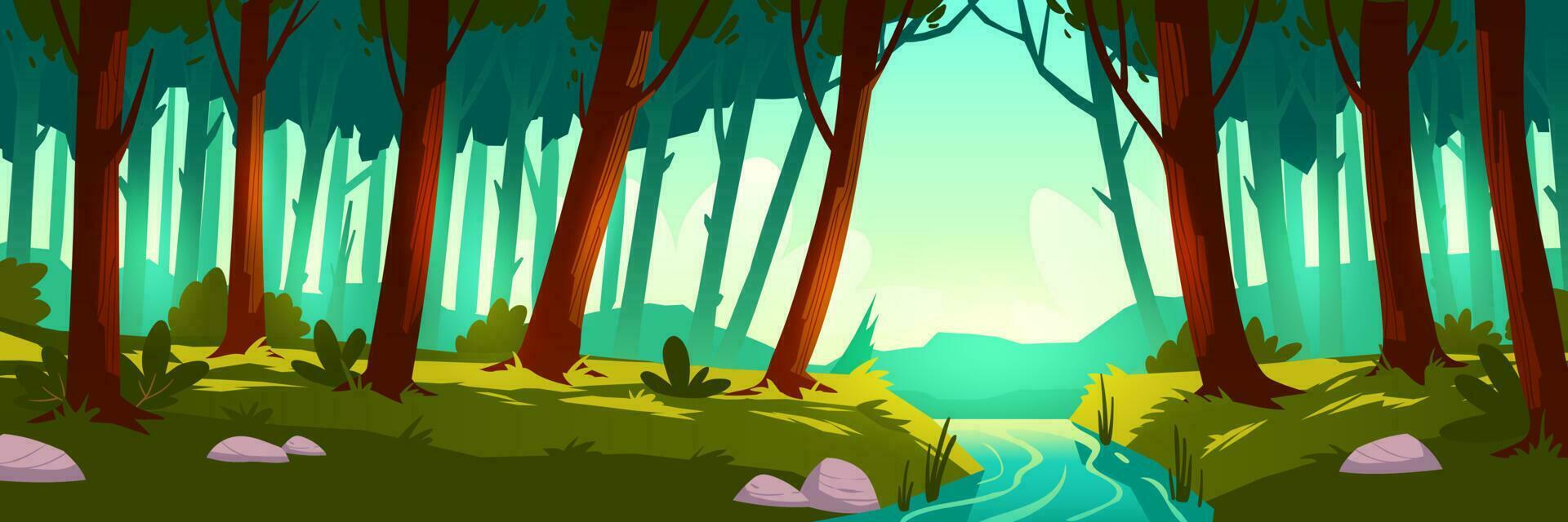 Vector landscape with forest and river