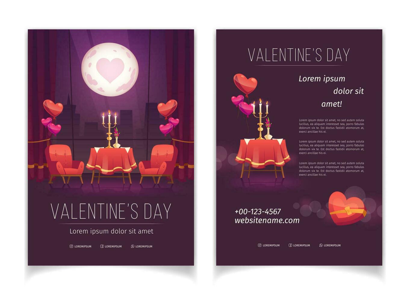 Valentines day flyer for romantic dinner vector