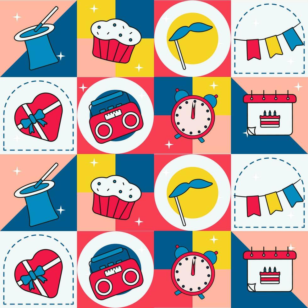 Colorful Geometric Square Pattern Background With Party Elements. vector