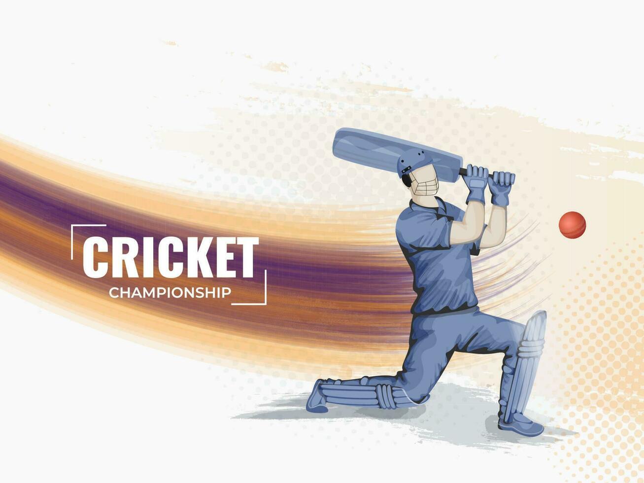 Cricket Championship Concept With Faceless Batsman Hitting Ball And Abstract Brush Wave On White Halftone Background. vector