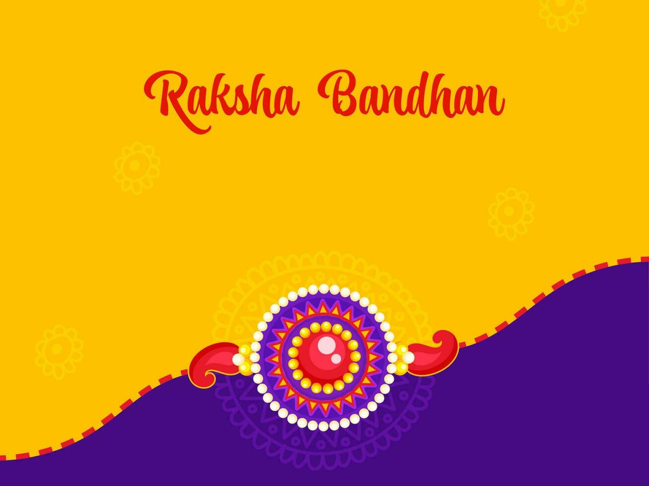 Raksha Bandhan Concept With Beautiful Pearl Rakhi On Yellow And Purple Background. vector