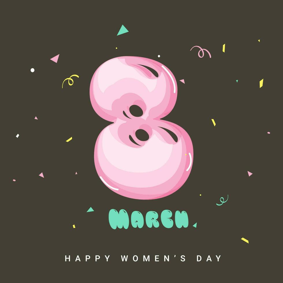 8 March Font With Confetti Decorated On Brown Background For Happy Women's Day Concept. vector