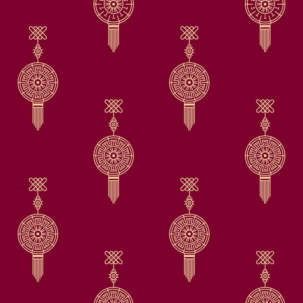 Seamless Chinese Oriental Hang Pattern Background In Golden And Red Color. vector
