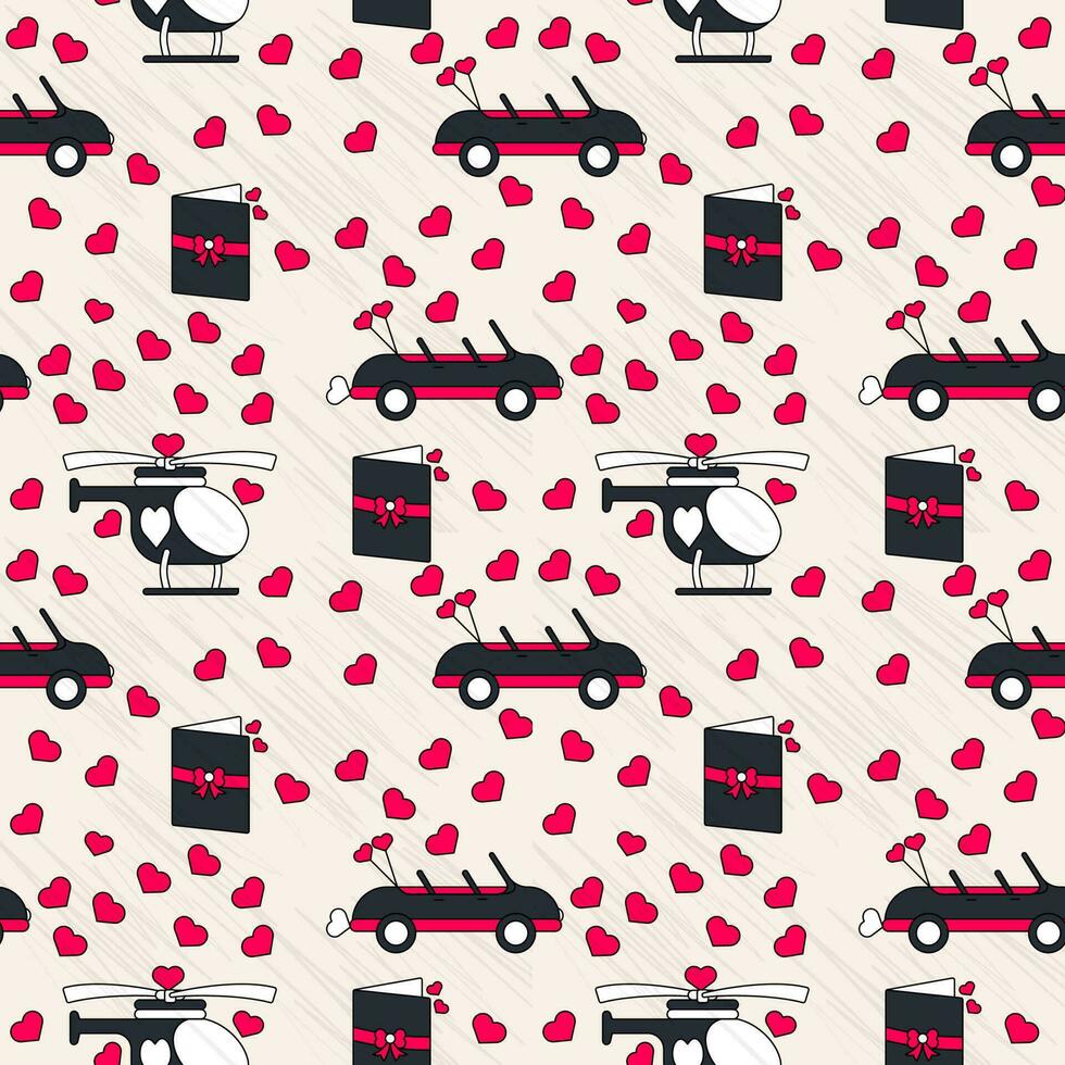 Seamless Love Theme Pattern Background In Red And Black Color. vector