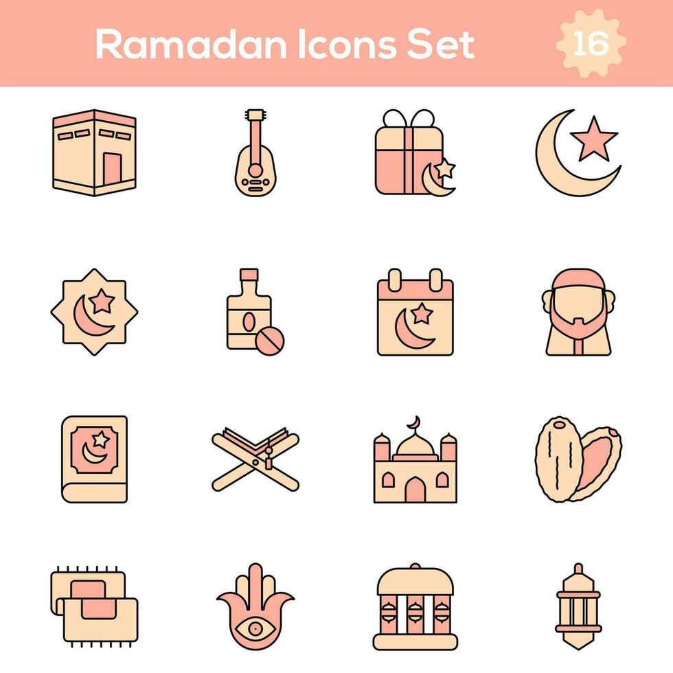 Red And Orange Color Set of Ramadan Icon In Flat Style. vector