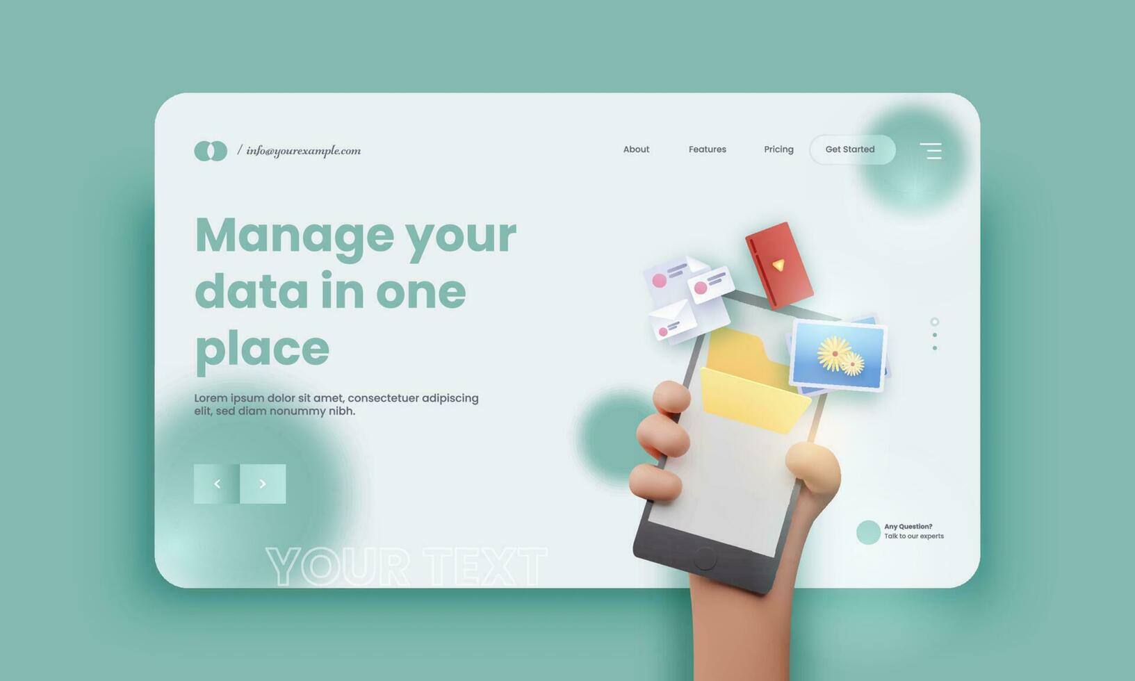 Landing Page Or Hero Banner Design With Data Manage In Smartphone Illustration. vector