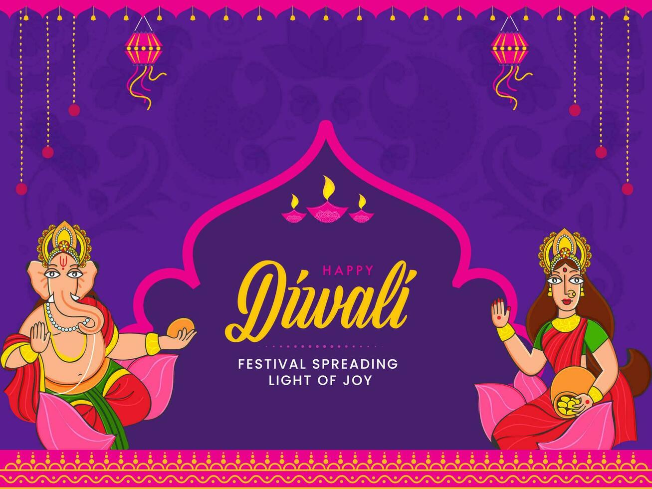 ilustración de señor ganesha y diosa lakshmi en loto flor para contento diwali celebracion concepto. vector