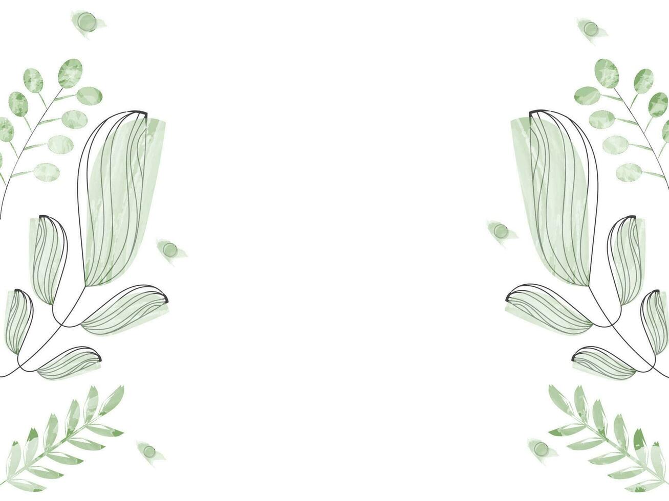 Green Watercolor Effect Leaves On White Background With Copy Space. vector