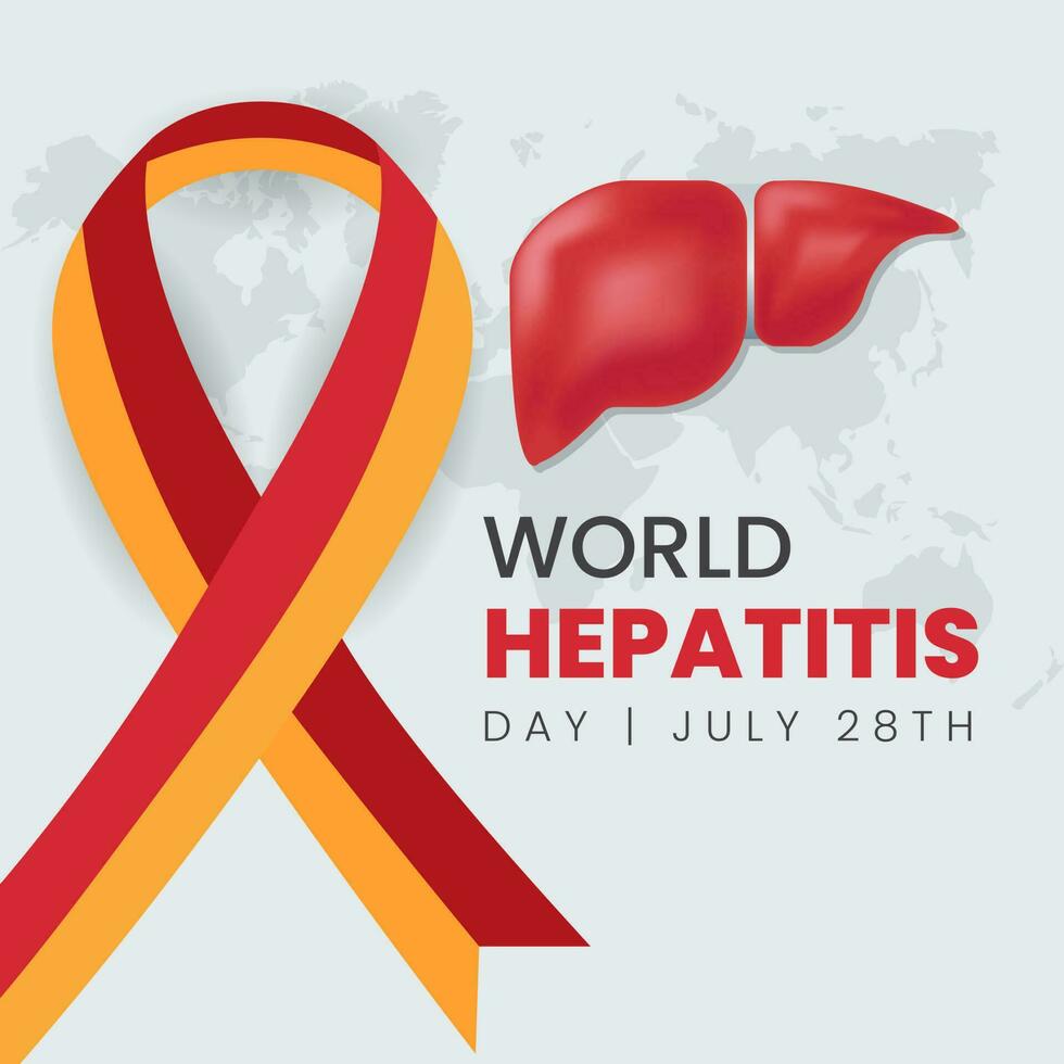 World Hepatitis day July 28th with ribbon symbol and liver illustration on isolated background vector