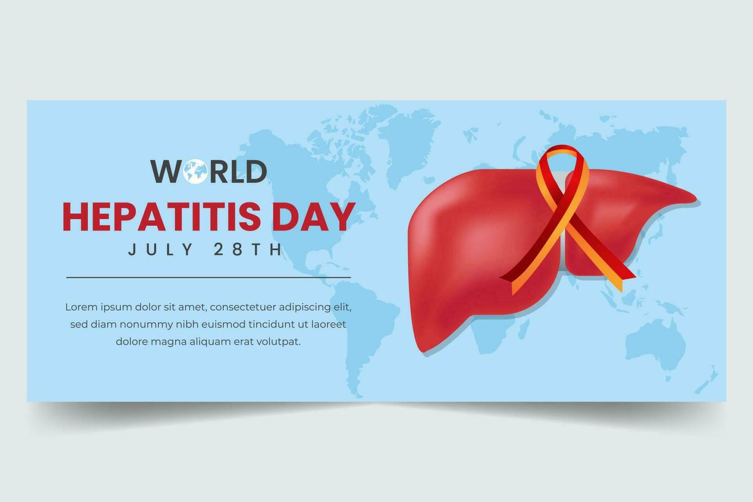 World Hepatitis day July 28th horizontal banner with liver and ribbon illustration on isolated background vector