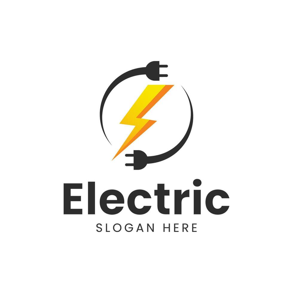 Electric plug with Lightning bolt icon, Power Energy Logo design. vector