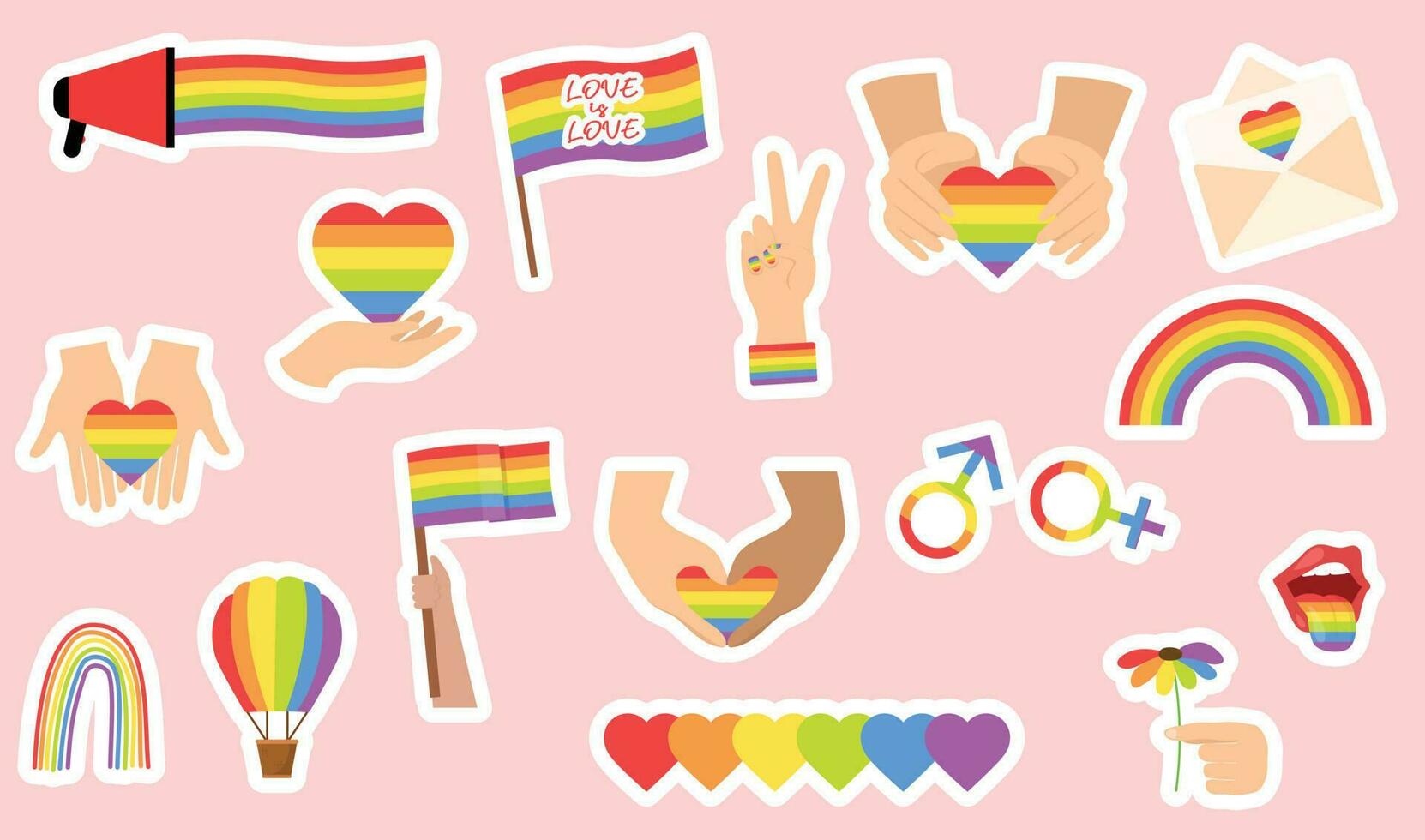 colección de lbgtq pegatinas conjunto de acortar Arte arco iris orgullo simbolos lgbt derechos símbolo. aislado. vector ilustración