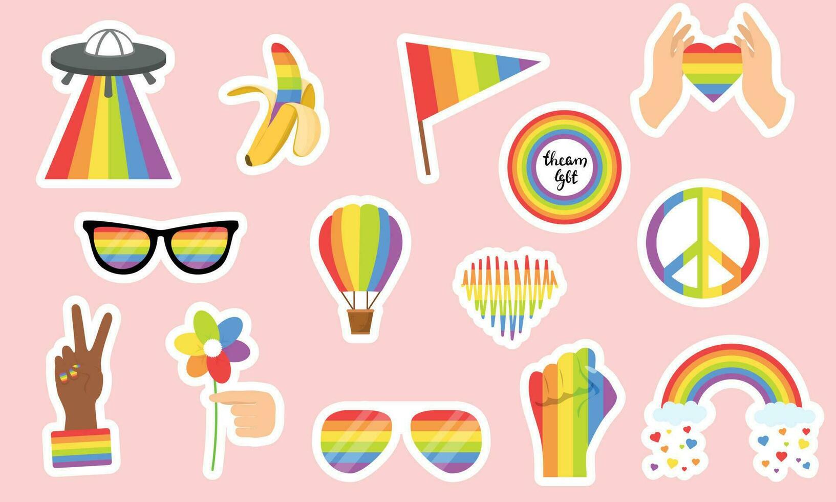 Collection of LBGTQ stickers. Set of clip art rainbow pride symbols. LGBT rights symbol. Isolated. Vector illustration