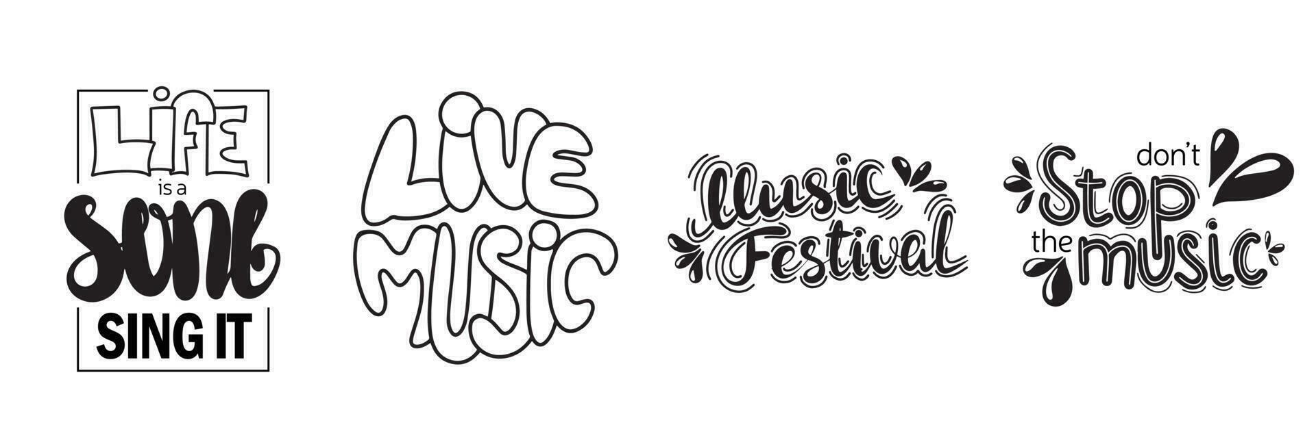 Collection of music phrases. Vector hand drawn illustration. Lettering phrases. Idea for poster, postcard.