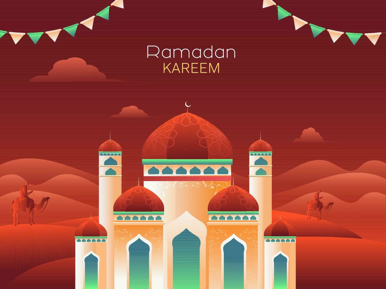 Ramadán kareem concepto con Exquisito mezquita en rojo Desierto ver antecedentes. vector