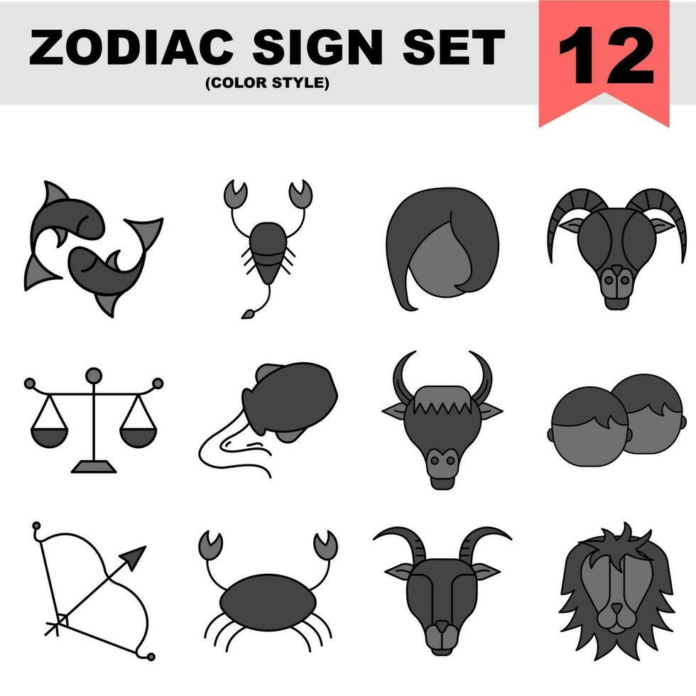 Set Of Zodiac Icon Or Symbol In Gray Color. vector