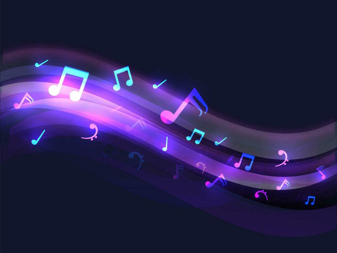 Abstract Shiny Wave Background Decorated With Music Notes. vector