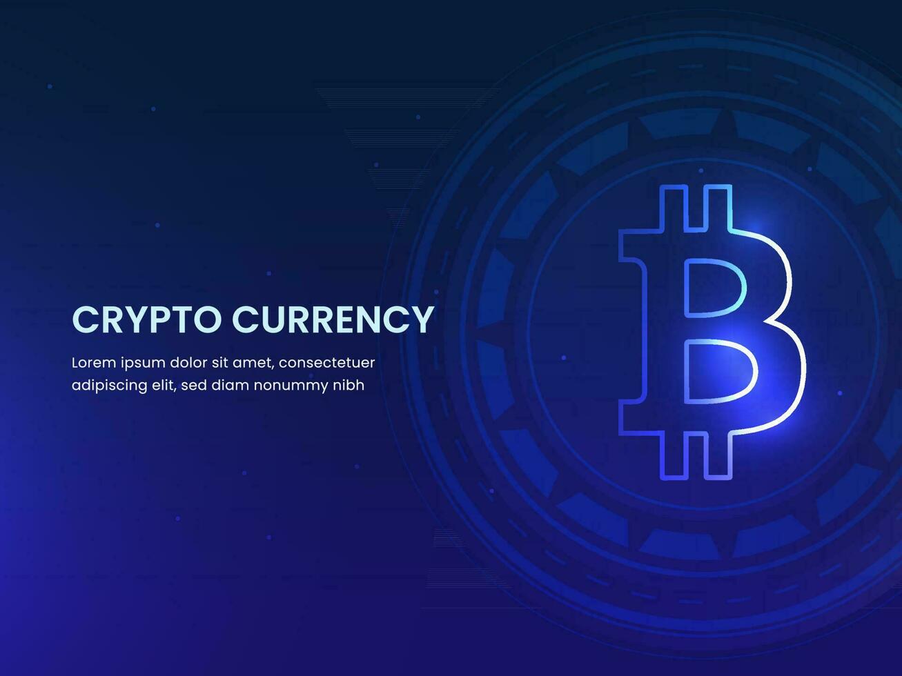 Crypto Currency Concept Based Web Template Design With Bitcoin Futuristic Blue Background. vector