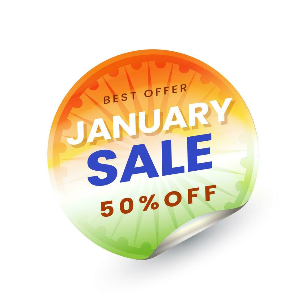 January Sale Round Sticker Or Label With Discount Offer In Tricolor. vector