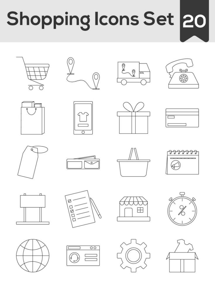 Set Of Shopping Icon In Black Line Art. vector