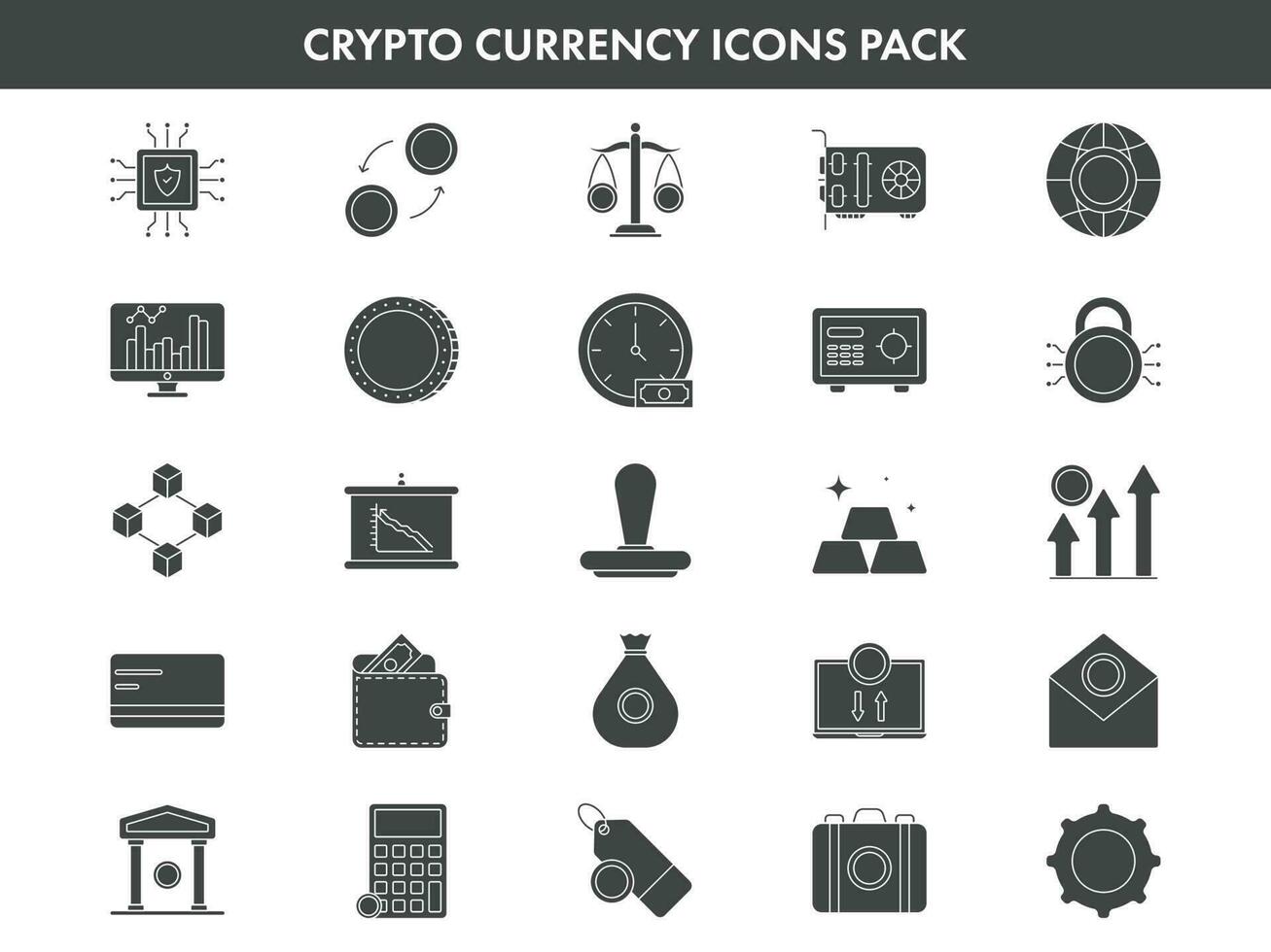 Crypto Currency Icons Set In Gray And White Color. vector