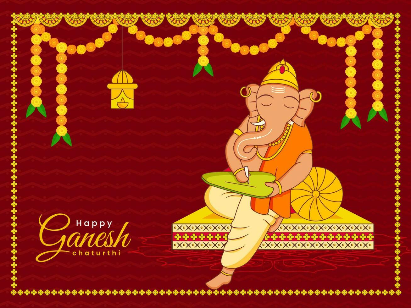 contento ganesh chaturthi celebracion antecedentes con señor ganesha escritura en hoja ilustración. vector