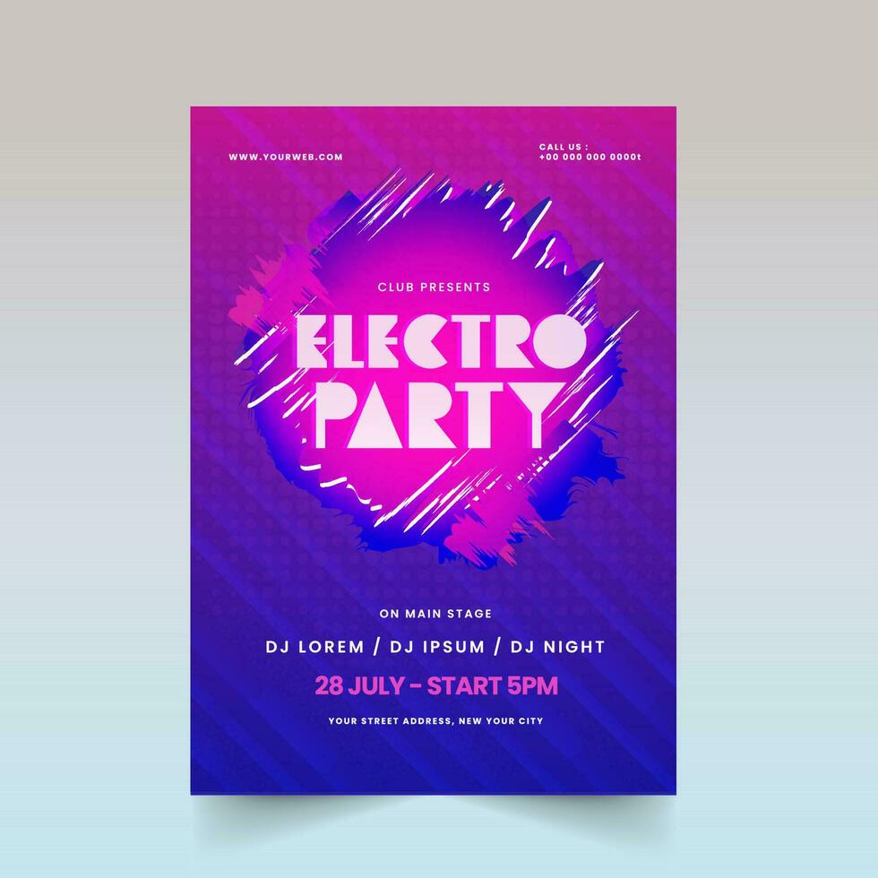 Electro Party Flyer Or Poster Design In Abstract Pink And Blue Color. vector