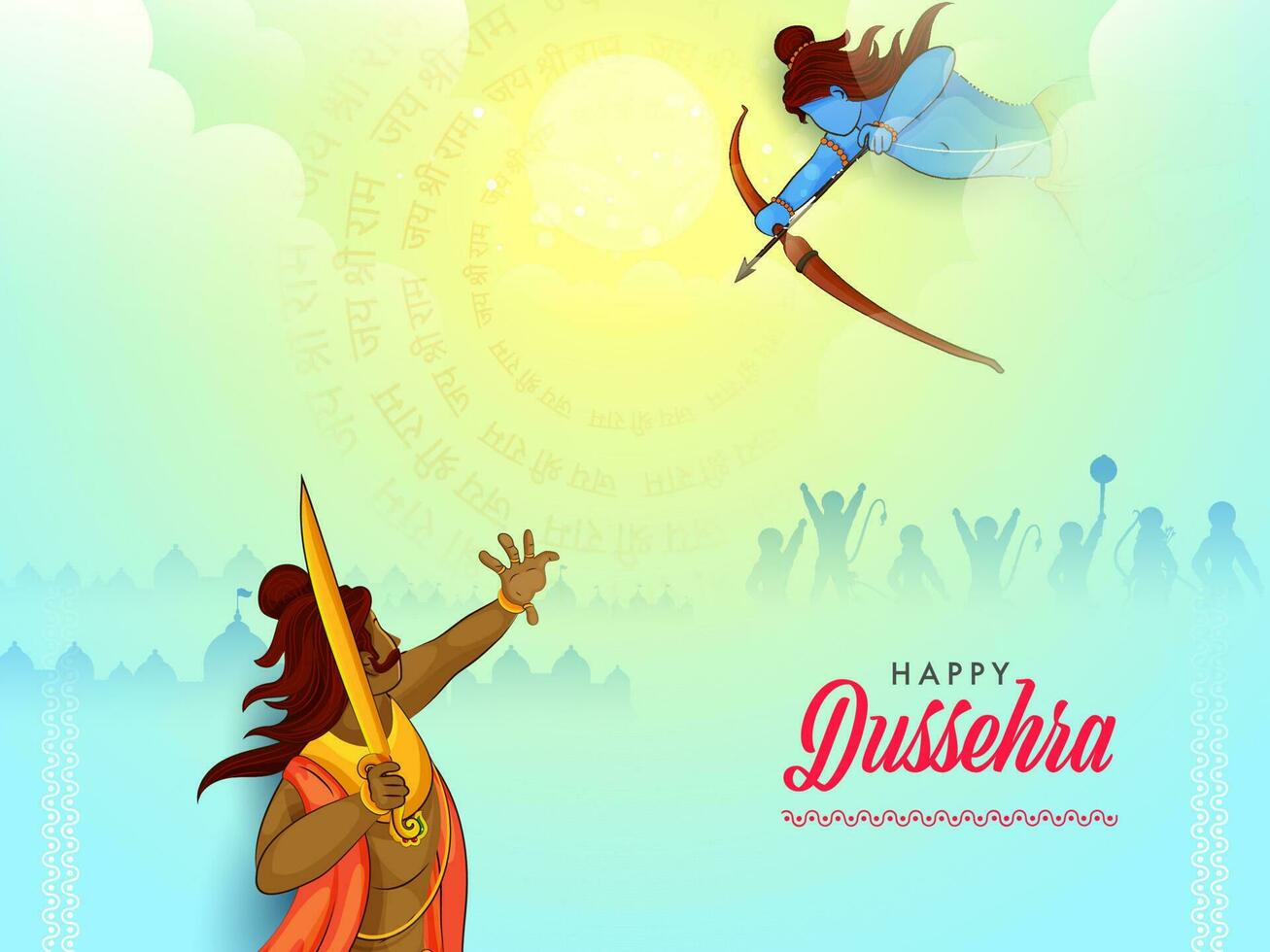Lord Rama And Demon Fighting Between On The Occasion Of Happy Dussehra. vector