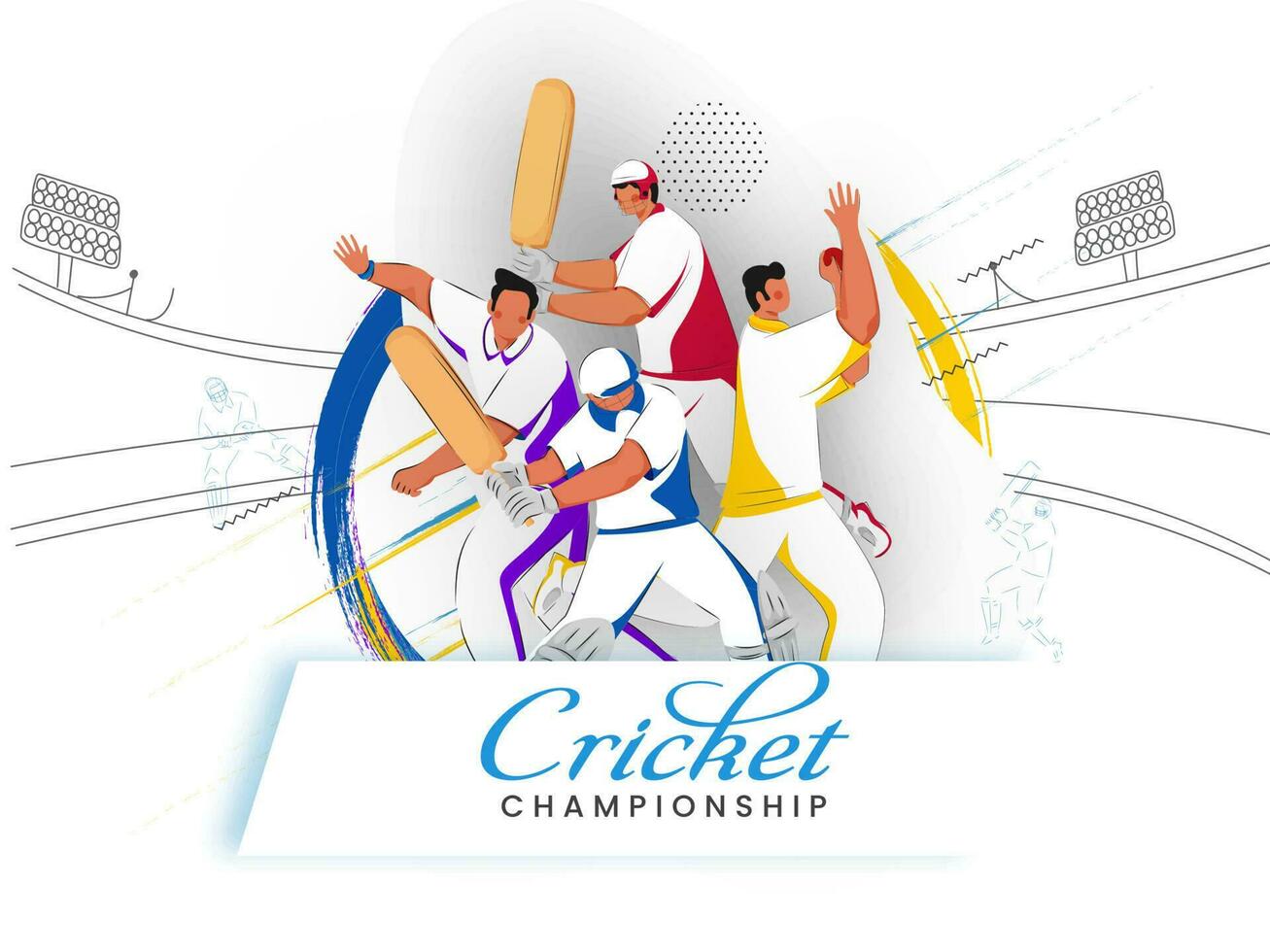 Cricket Championship Concept With Faceless Cricketer Players On White Stadium Background. vector