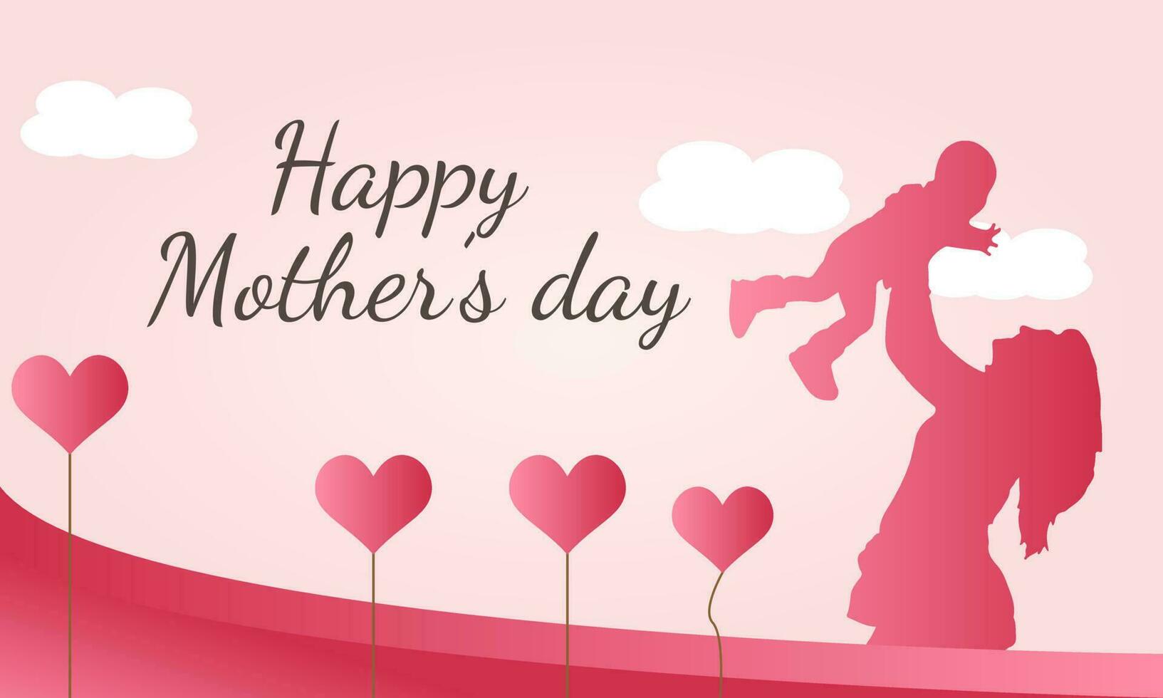 Mother's Day Background Vector Design with pink silhouettes of mother and child, love vector, Mother's Day Banner, Mother's Day Greeting Card