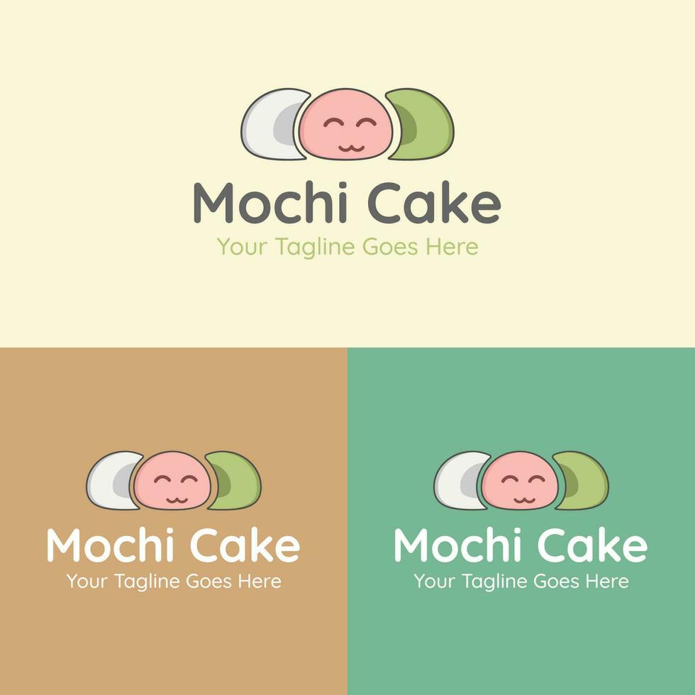 japonés comida mochi pastel vector logo. vistoso dibujos animados estilo ilustración para cafetería, panadería, restaurante menú o logo y etiqueta. tradicional arroz pastel.