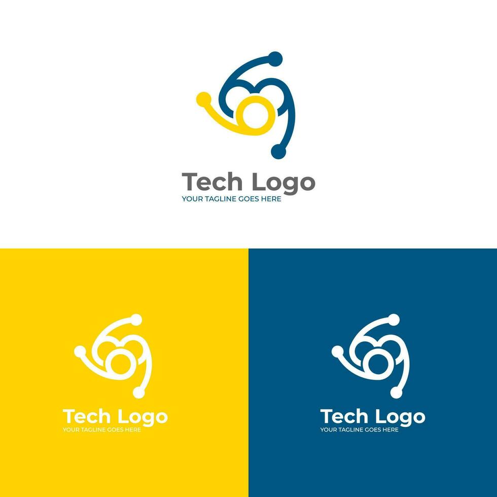 azul y amarillo tecnología logo vector diseño, minimalista y moderno logo, Perfecto para tu negocio