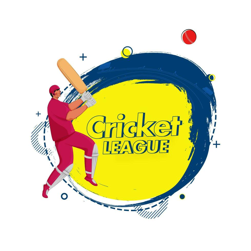 Cricket League Concept With Faceless Batsman Hitting Ball And Brush Effect On White Background. vector