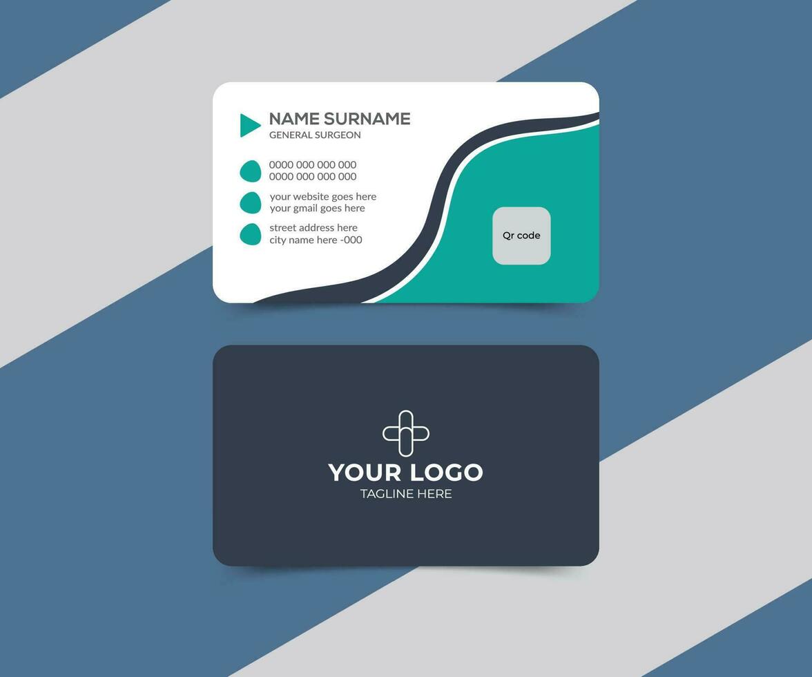 Front and back view of medical business card template vector