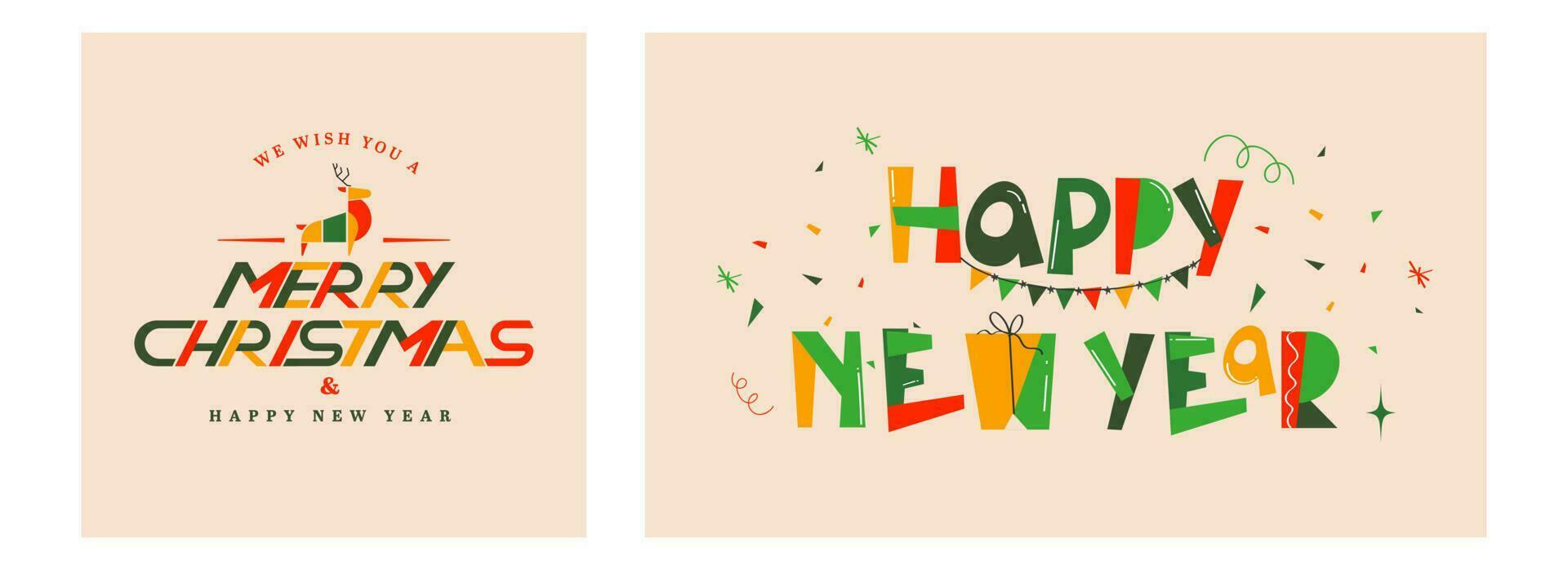 Merry Christmas And Happy New Year Poster Or Banner Design In Two Options. vector