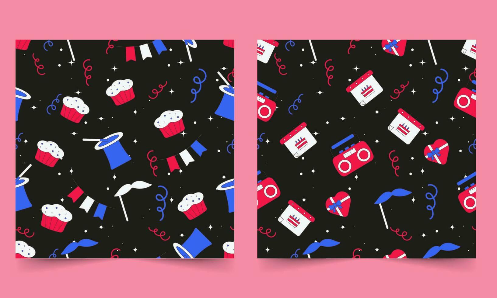 Endless Party Theme Pattern Background In Two Options. vector