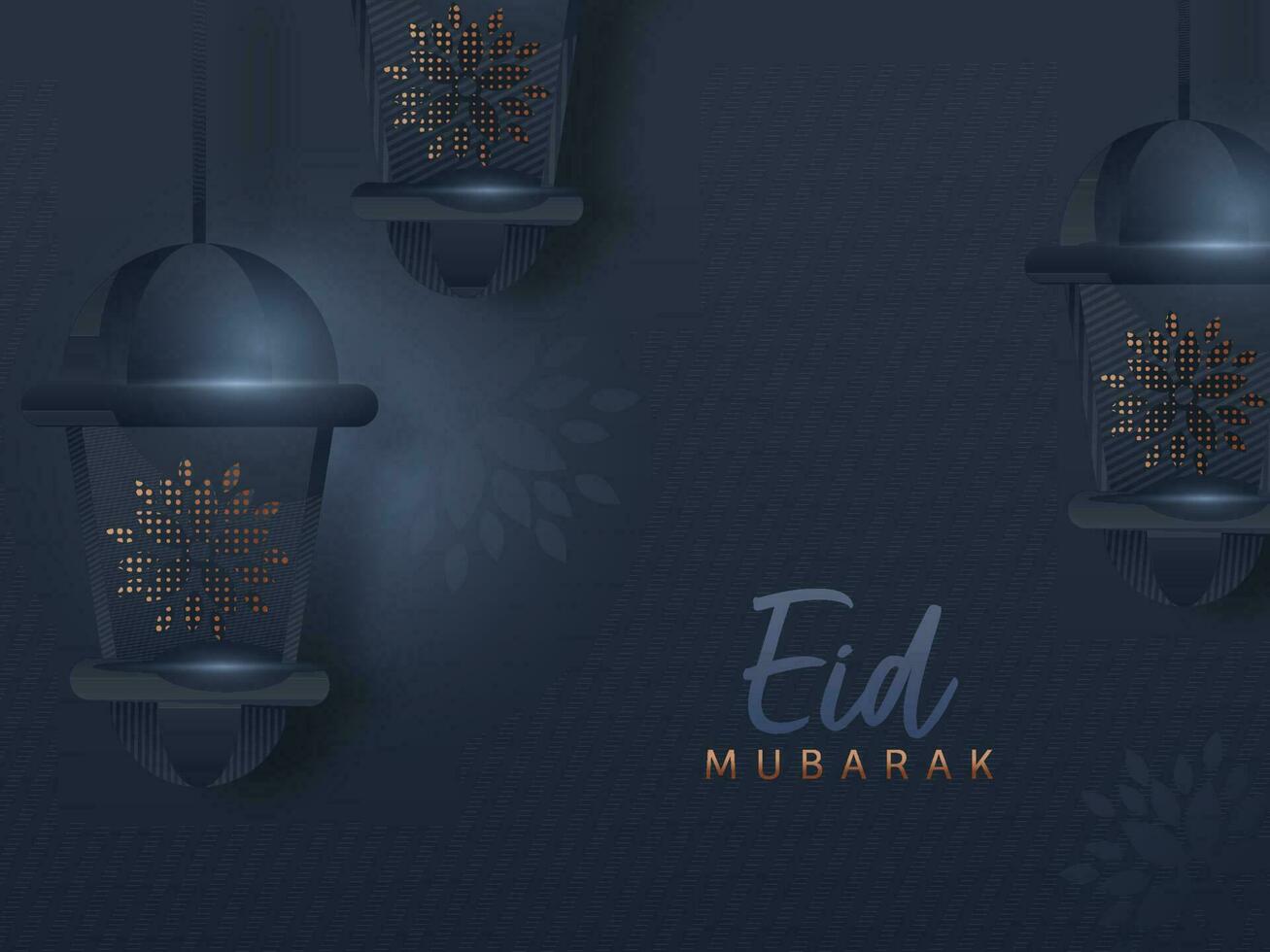 Eid Mubarak Concept With Hanging Arabic Lanterns On Blue Background. vector