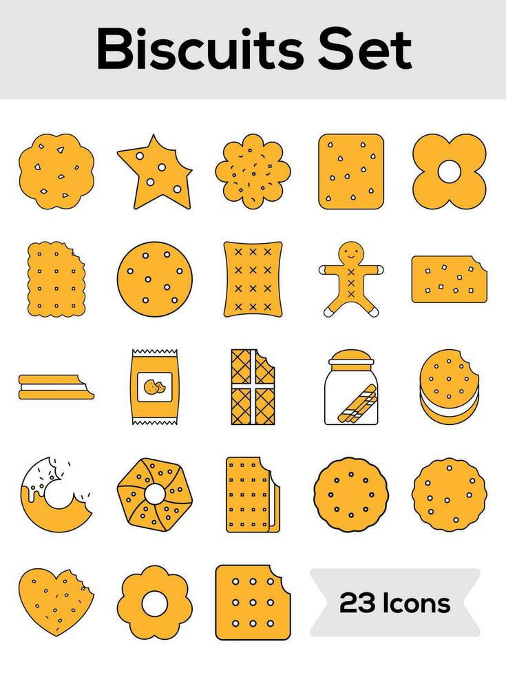 conjunto de galletas y galletas icono en amarillo y blanco color. vector