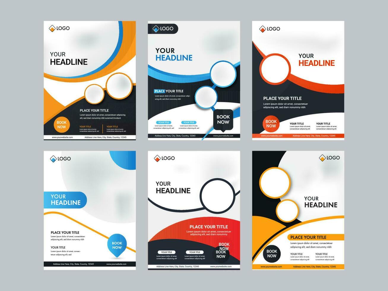 Business Brochure Template Or Flyer Design With Copy Space In Six Options. vector