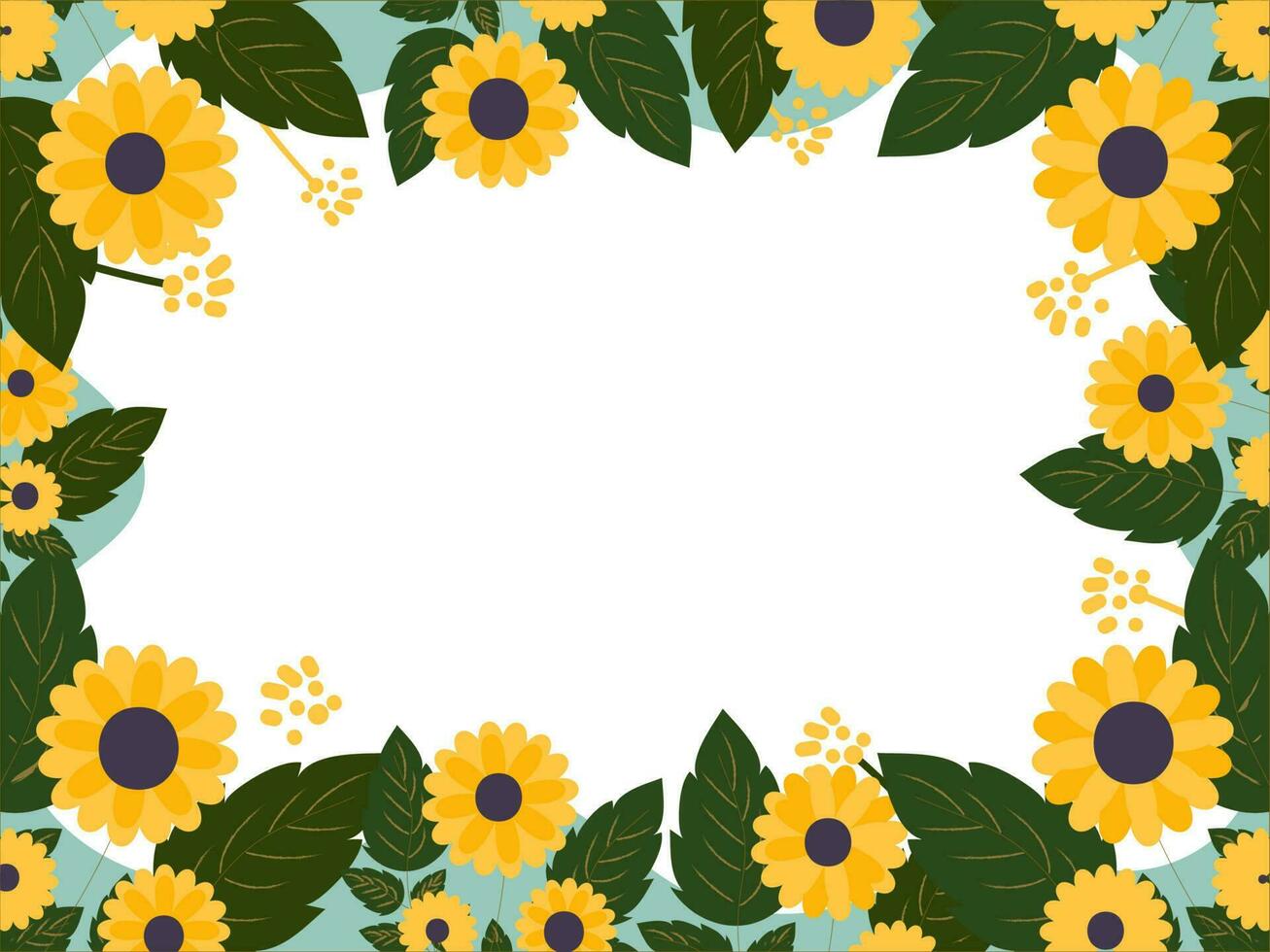 Yellow Flowers With Green Leaves Decorated On White Background And Given Space For Text. vector