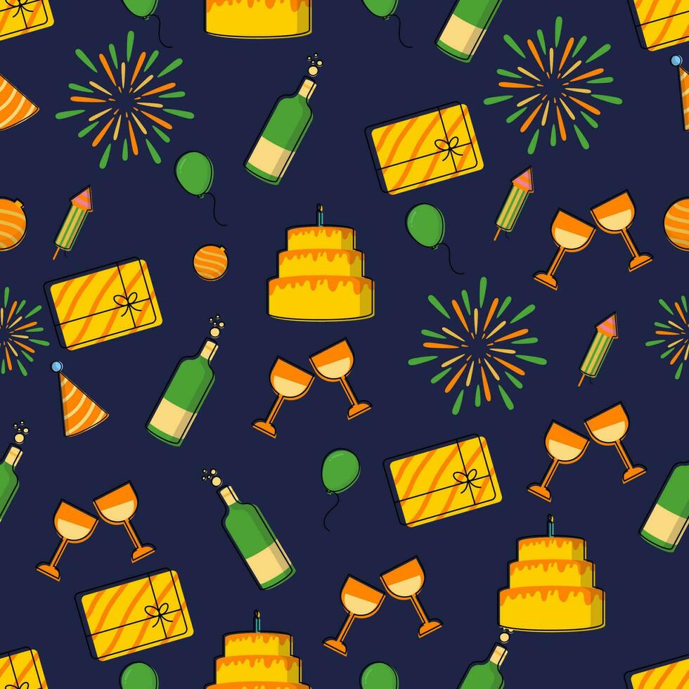 Endless New Year Party Theme Pattern Background. vector