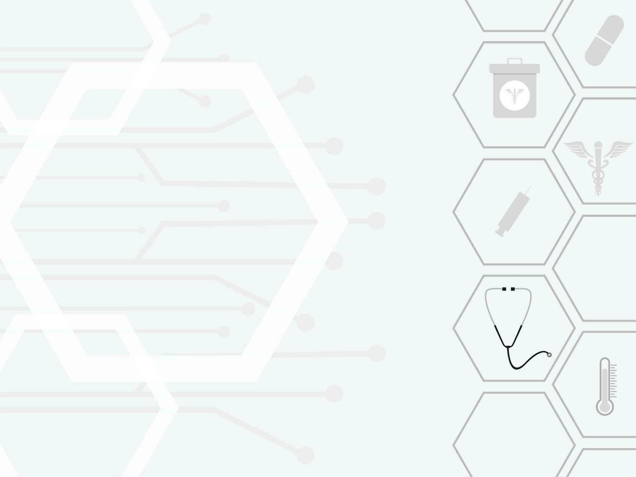 Gray Hexagon Pattern Background With Medical Icons. vector