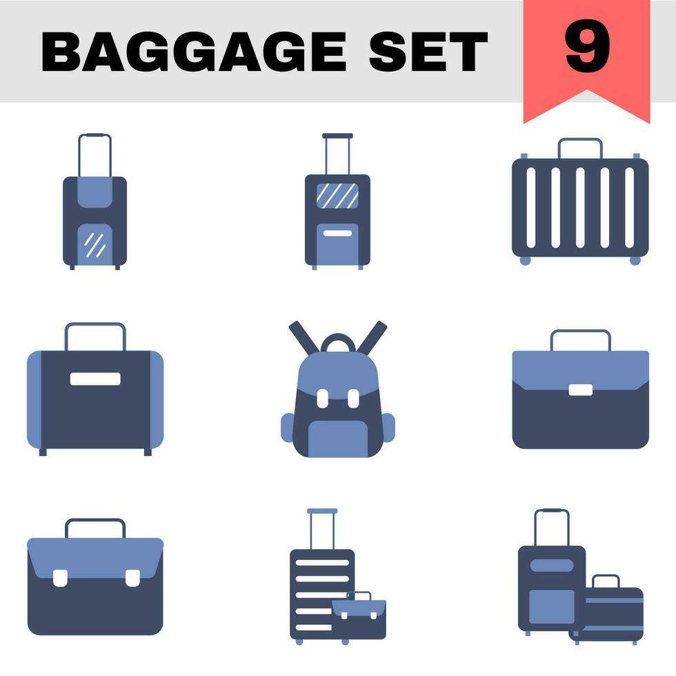 Set of Baggage Icon In Blue And White Color. vector