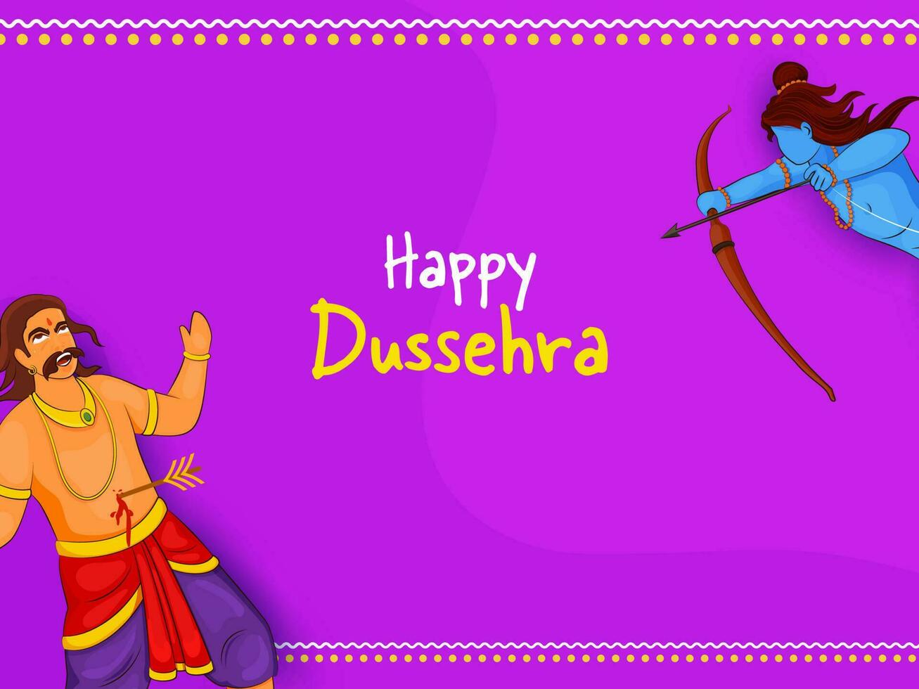 personaje de señor rama asesinato a ravana en púrpura antecedentes para contento dussehra celebracion. vector