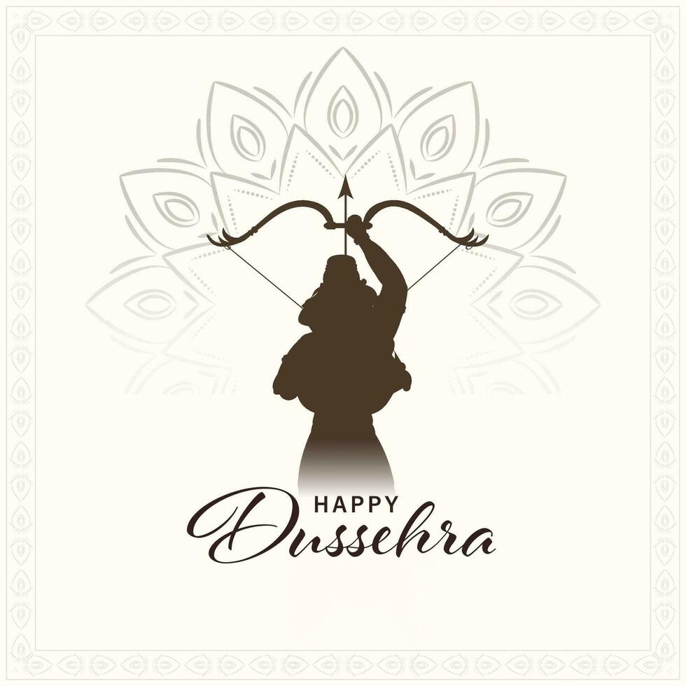 Happy Dussehra Celebration Concept With Silhouette Lord Rama Or Lakshmana Taking Aim On Mandala Pattern White Background. vector