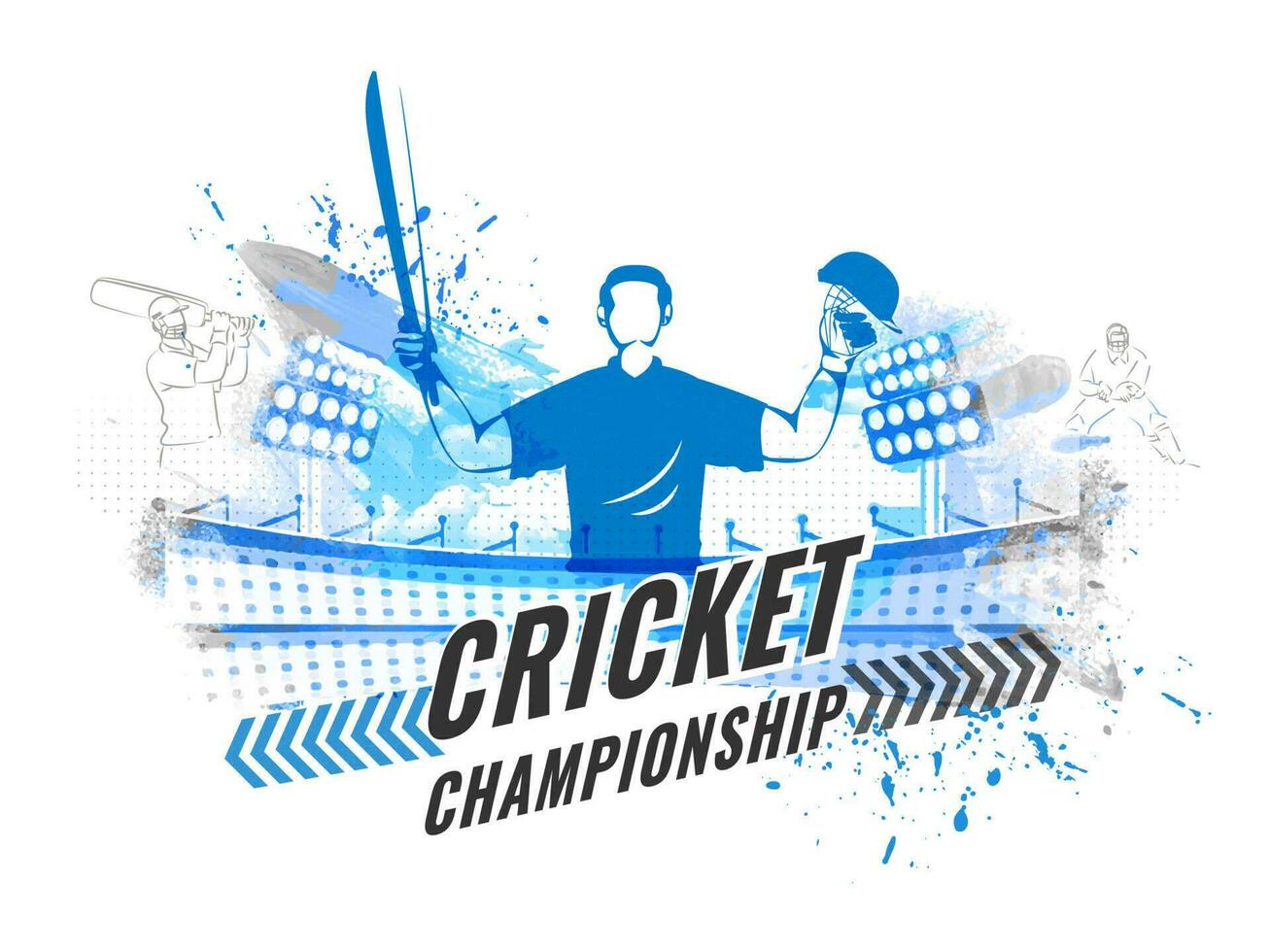 Cricket Championship Concept With Faceless Batsman Player In Winning Pose On Abstract Stadium Background. vector