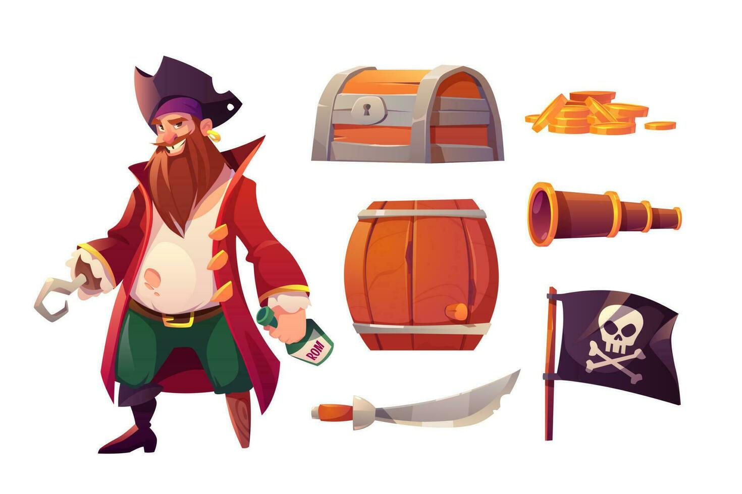 vector conjunto íconos de pirata y Embarcacion equipo