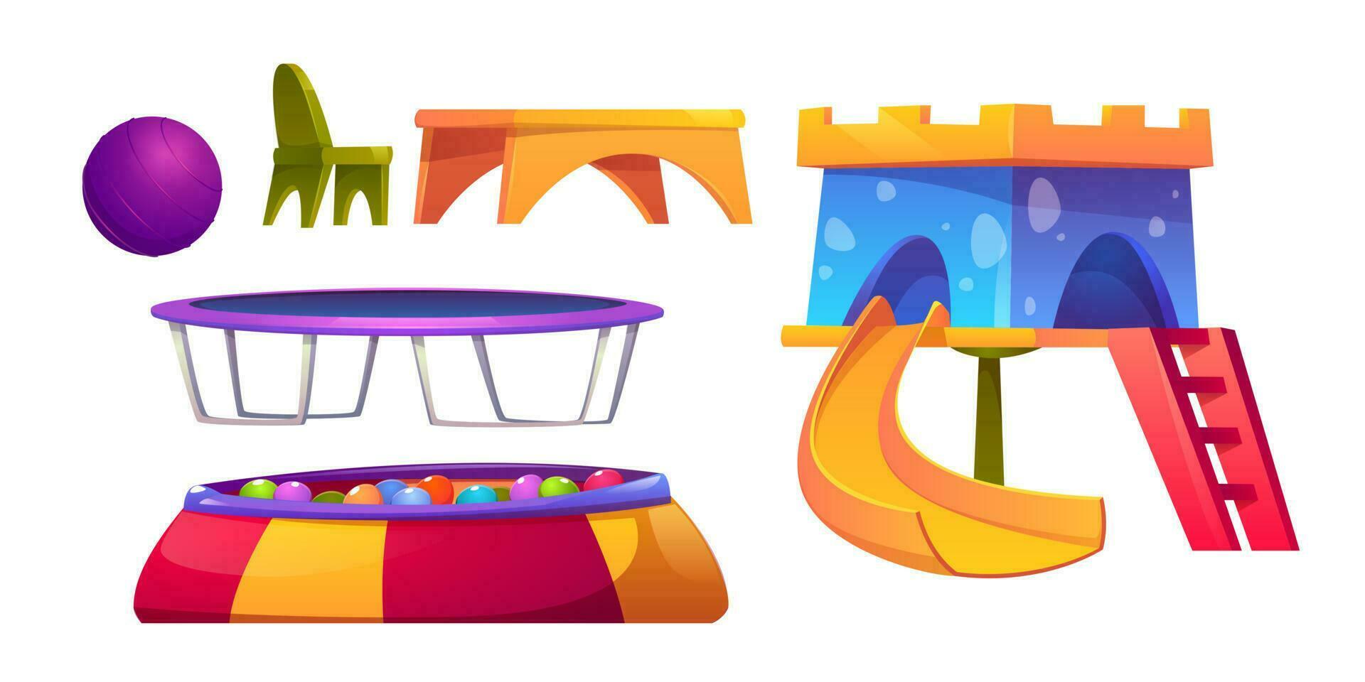 Playroom in kindergarten with slide and trampoline vector